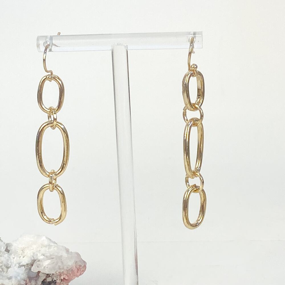 Gold Earrings Dangly Chain Link Earrings Gold Tone - Picture 2 of 9
